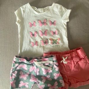 Carters Pull On Shorts and Butterfly Bow-Back Tee